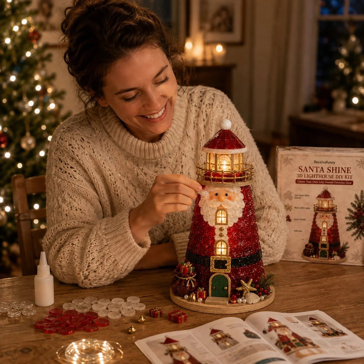 ⏳ Last Day 49% OFF – 🎄Beginner-Friendly DIY Lighted Christmas Character Sea Glass-Style Lighthouse Kit Collection | Complete Kit with Sea Glass-Style Pieces, LED Lights & Step-by-Step Guide Included 💕