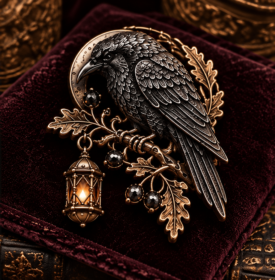 🐦‍⬛ Gothic Celtic Raven Brooch – Dark Academia Statement Pin