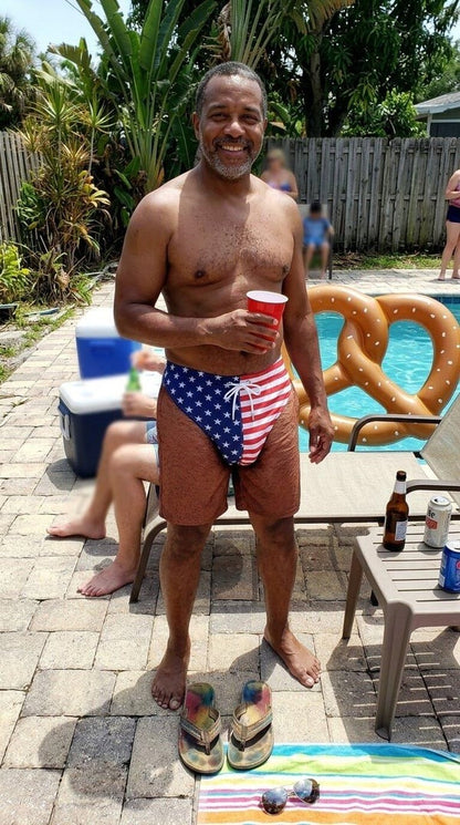 Custom Funny Patriotic Men Swim Trunks - Personalized Summer Vacation And Travel Gifts For Men - Freedom And Chill