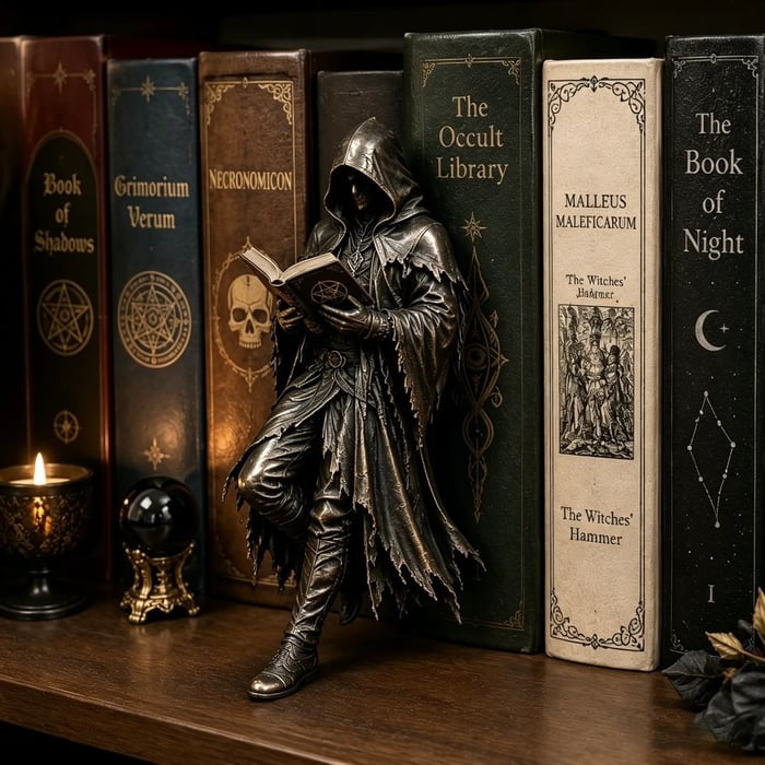 💀Gothic Grim Reaper Bookshelf Statue – Dark Academia Shelf Decor