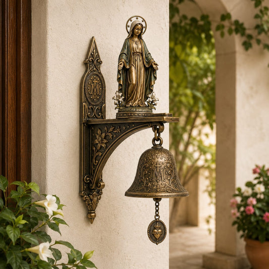 ✨ Our Lady of Grace Bronze Miraculous Medal Wall Bell | 🙏Catholic Religious Home & Garden Decor"