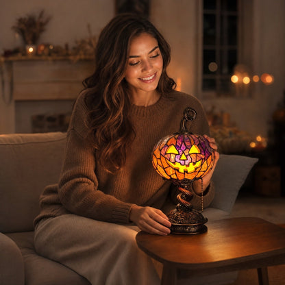 Halloween Stained Glass Style Pumpkin Table Lamp