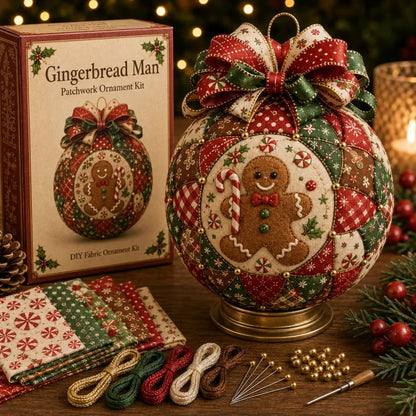 🎄Christmas Classics Patchwork Ornament DIY Kit🎁Includes Ornament Form, Fabric Pieces, Decorative Materials & Instructions