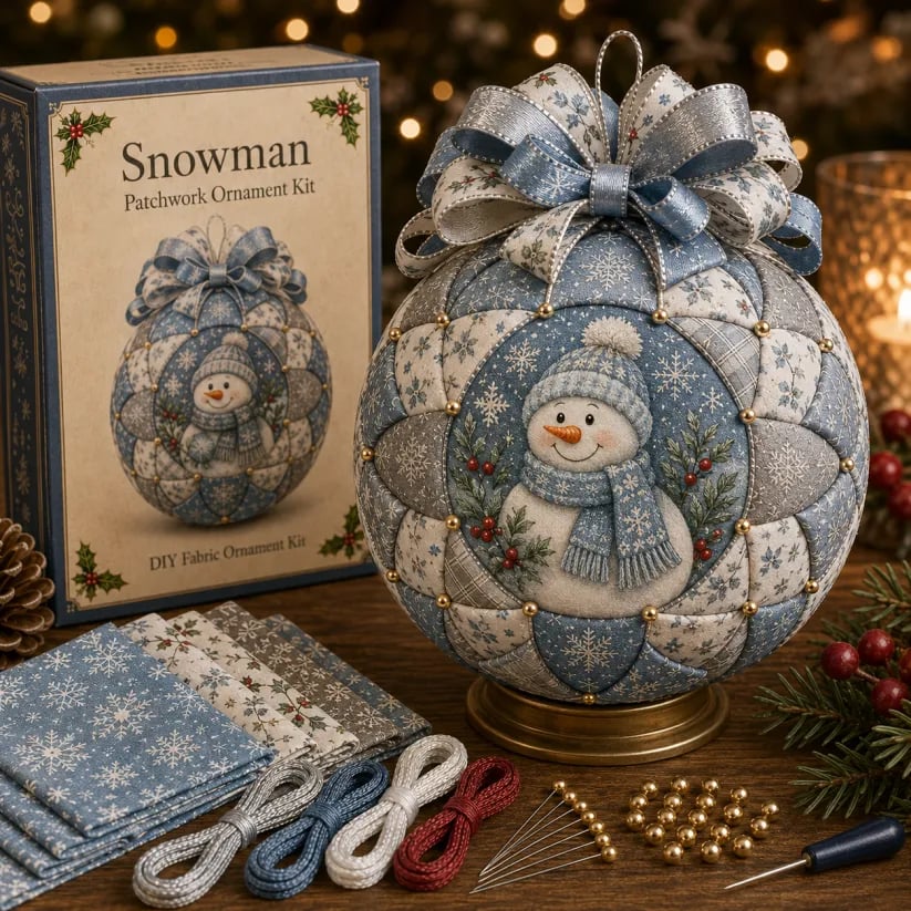 🎄Christmas Classics Patchwork Ornament DIY Kit🎁Includes Ornament Form, Fabric Pieces, Decorative Materials & Instructions