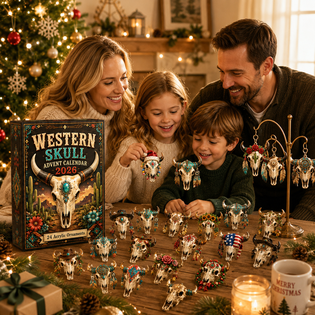 🤠2026 Western Skull Advent Calendar – 24 Days of Unique Cowboy Christmas Ornaments