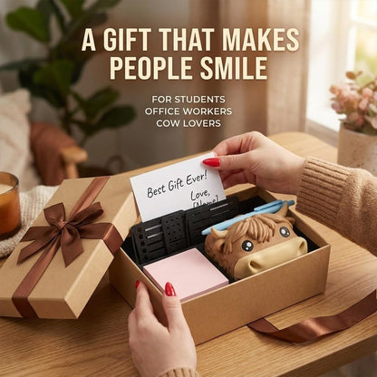 🔥Limited Time Enjoy 50% Discount🐮Cute Animal Sticky Note Holder, Multi‑Functional Desk Organizer with Pen Holder & 3 Stencil Templates (Highland Cow & Hippo 2 Styles)