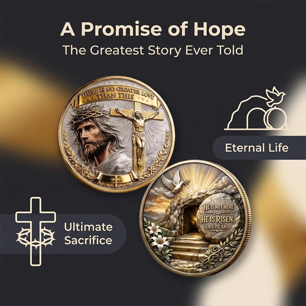 Christian Faith Commemorative Coin, Jesus Crucifixion & Resurrection Religious Keepsake, Double‑Sided Collector’s Gift