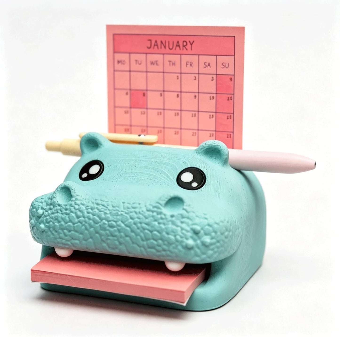 🔥Limited Time Enjoy 50% Discount🐮Cute Animal Sticky Note Holder, Multi‑Functional Desk Organizer with Pen Holder & 3 Stencil Templates (Highland Cow & Hippo 2 Styles)