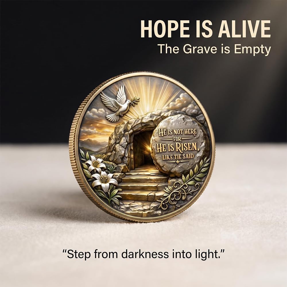 Christian Faith Commemorative Coin, Jesus Crucifixion & Resurrection Religious Keepsake, Double‑Sided Collector’s Gift