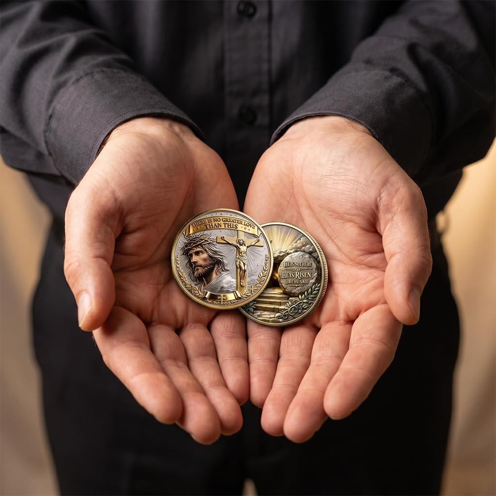 Christian Faith Commemorative Coin, Jesus Crucifixion & Resurrection Religious Keepsake, Double‑Sided Collector’s Gift
