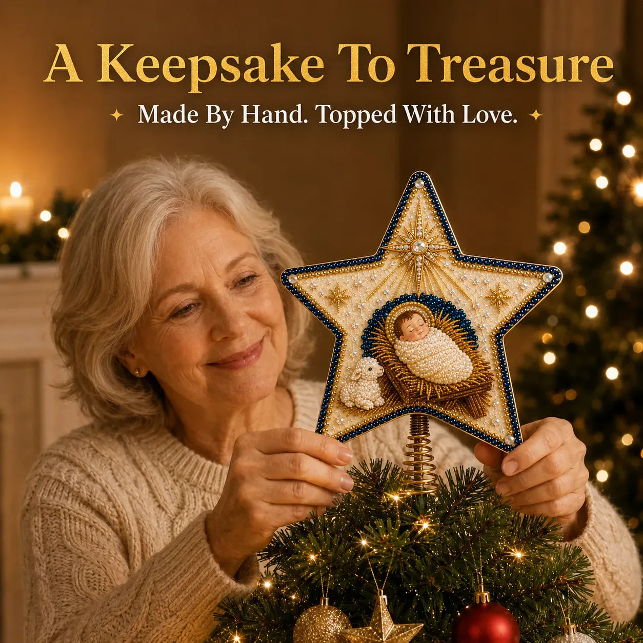 ✝️ Beginner-Friendly Christian Faith Pearl Diamond Art Christmas Tree Topper DIY Kit | Complete Set with Printed Base, Pearl & Crystal Pieces, Application Tools & Step-by-Step Guide Included 💕