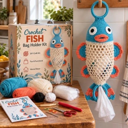 Kit DIY de crochet porte-sac en forme d’animal – Kit de création de rangement suspendu mignon et pratique