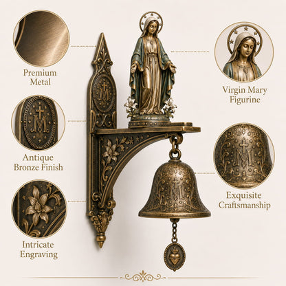 ✨ Our Lady of Grace Bronze Miraculous Medal Wall Bell | 🙏Catholic Religious Home & Garden Decor"
