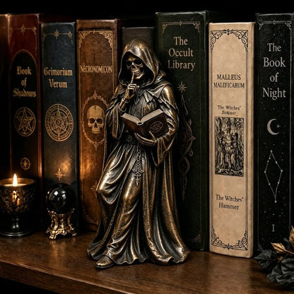 💀Gothic Grim Reaper Bookshelf Statue – Dark Academia Shelf Decor