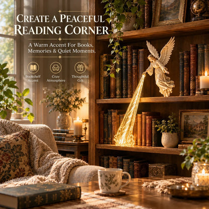 🎁 Himmlischer Wächter – Bücherregal-Deko „Engelstrahl“
