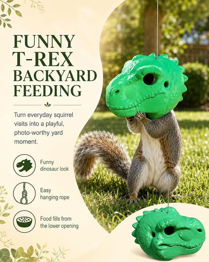 🤣Funny T-Rex Dinosaur Head Squirrel Feeder, Hanging Outdoor Backyard Nut & Seed Feeder