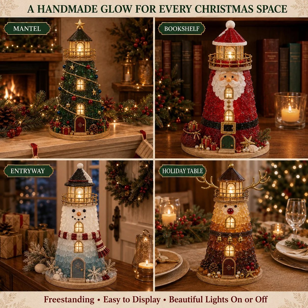 ⏳ Last Day 49% OFF – 🎄Beginner-Friendly DIY Lighted Christmas Character Sea Glass-Style Lighthouse Kit Collection | Complete Kit with Sea Glass-Style Pieces, LED Lights & Step-by-Step Guide Included 💕