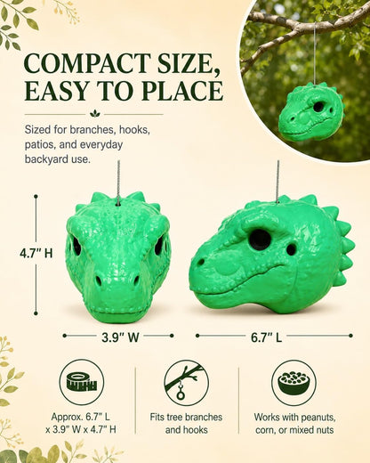 🤣Funny T-Rex Dinosaur Head Squirrel Feeder, Hanging Outdoor Backyard Nut & Seed Feeder