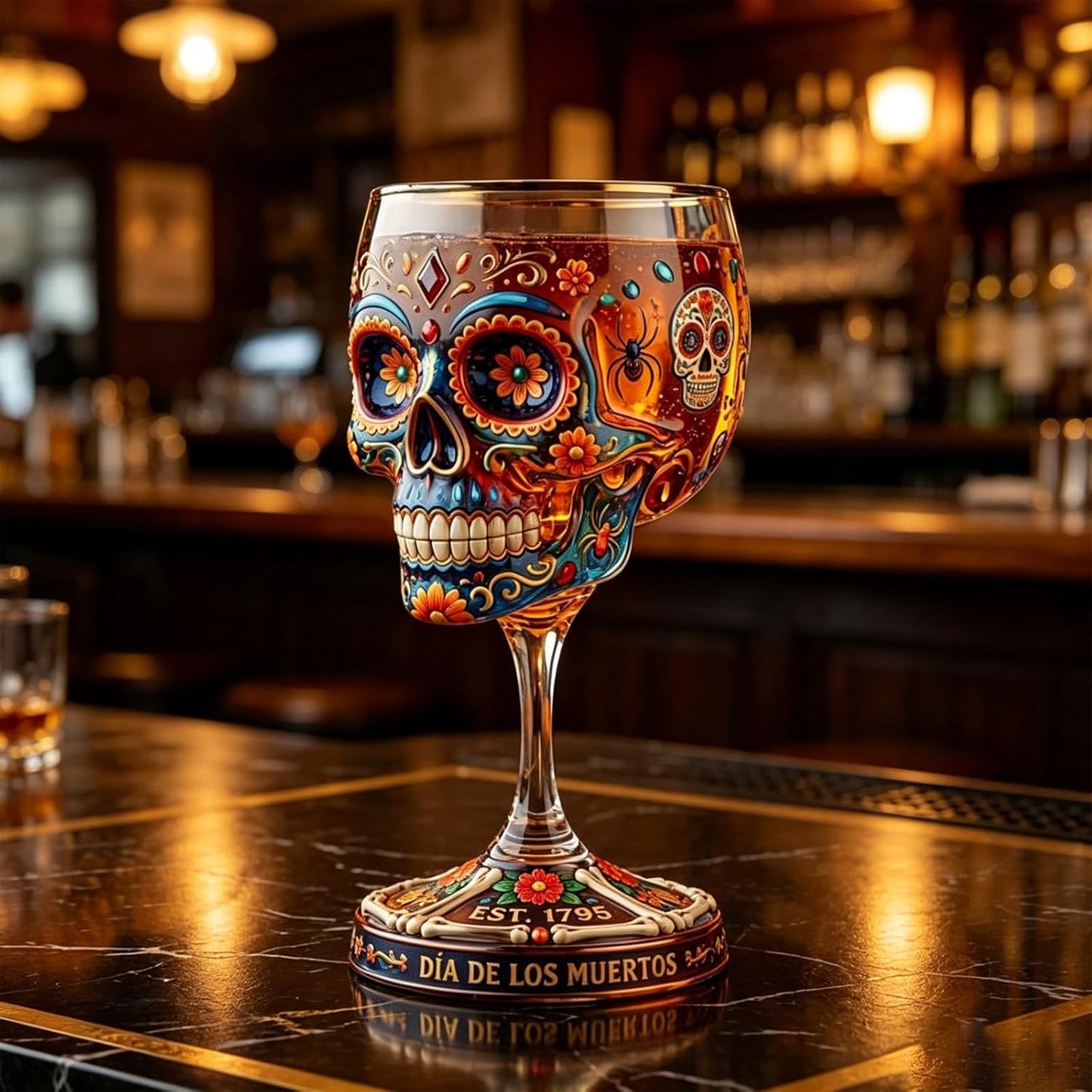 🔥Limited Time 50% OFF🍷 Day of the Dead Sugar Skull Wine Glass, Limited Edition Dia de los Muertos Art Glass Goblet