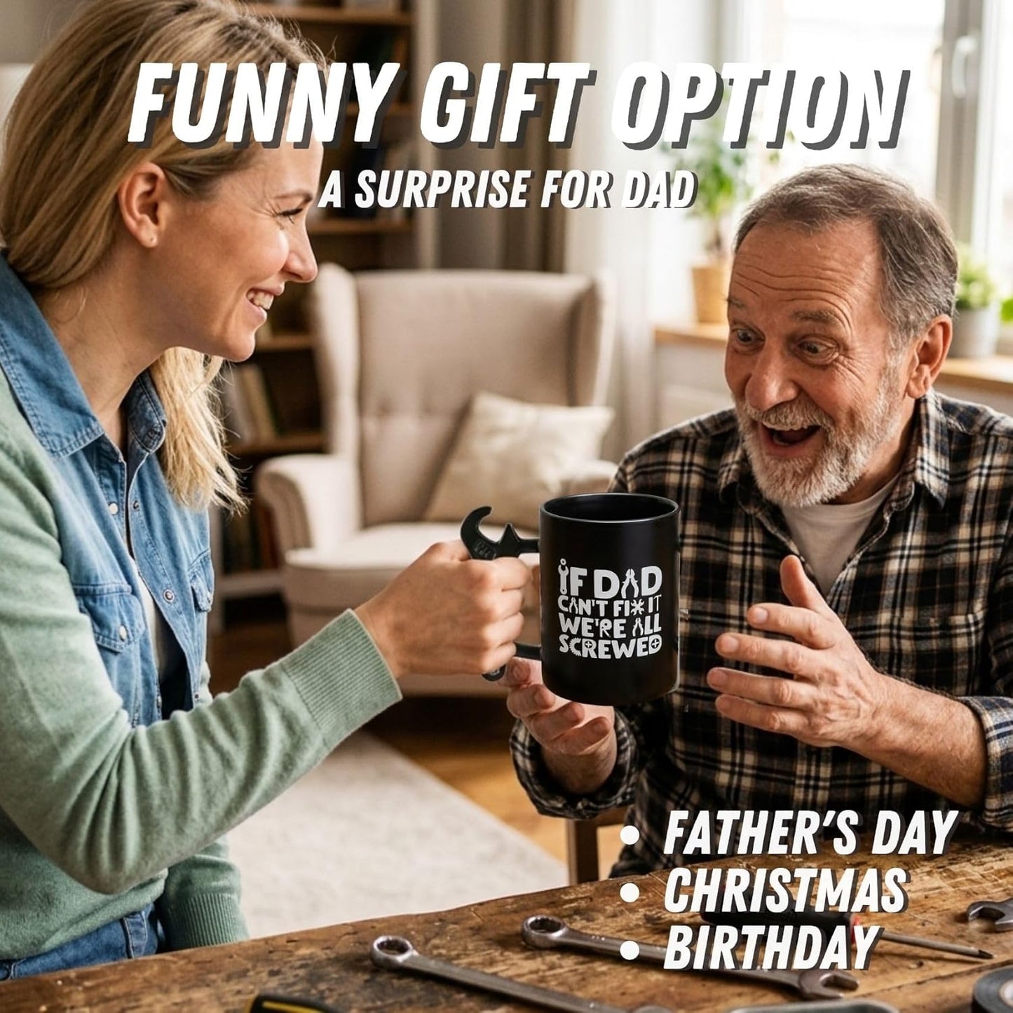 🔥Limited-time 50% off🎁Funny Wrench Handle Coffee Mug, Perfect Father’s Day Gift for Dad, Grandpa, Mechanic & Handyman