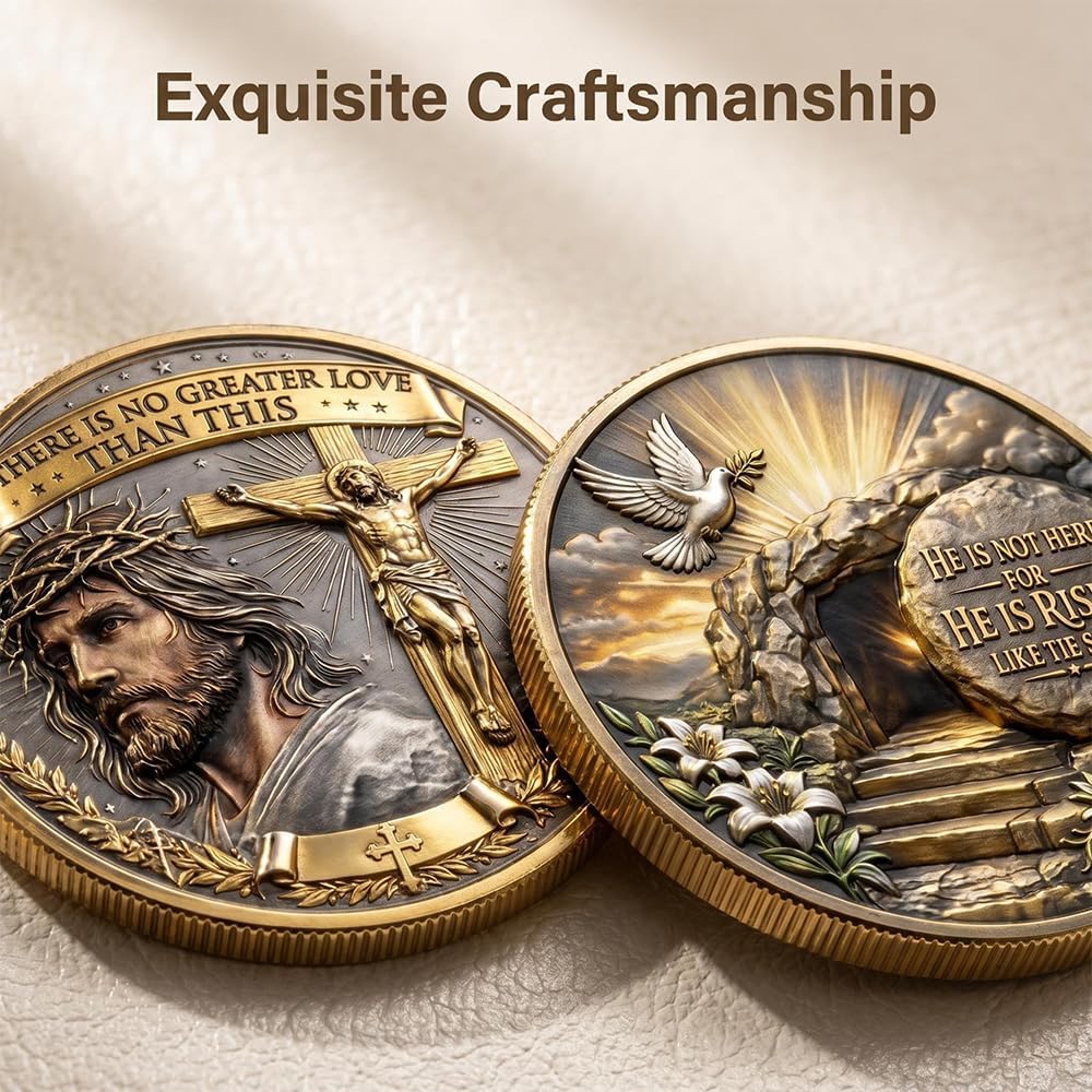 Christian Faith Commemorative Coin, Jesus Crucifixion & Resurrection Religious Keepsake, Double‑Sided Collector’s Gift