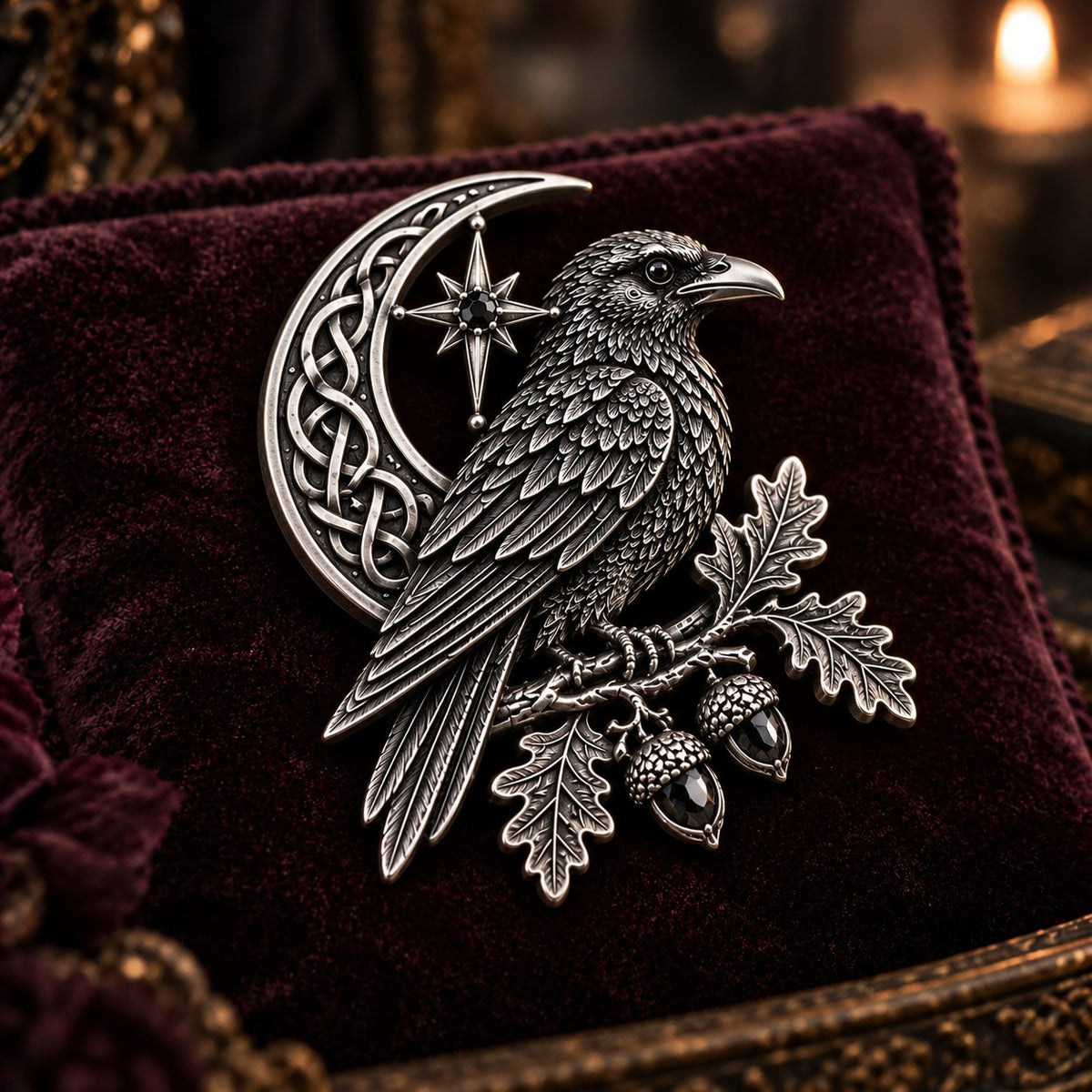 🐦‍⬛ Gothic Celtic Raven Brooch – Dark Academia Statement Pin