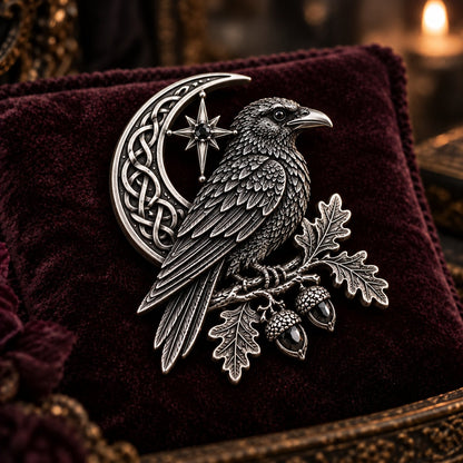 🐦‍⬛ Gothic Celtic Raven Brooch – Dark Academia Statement Pin