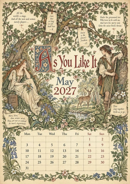 A Shakespearean Year 2027 – 12 Plays Through the Seasons | Vintage Illustrated Wall Calendar