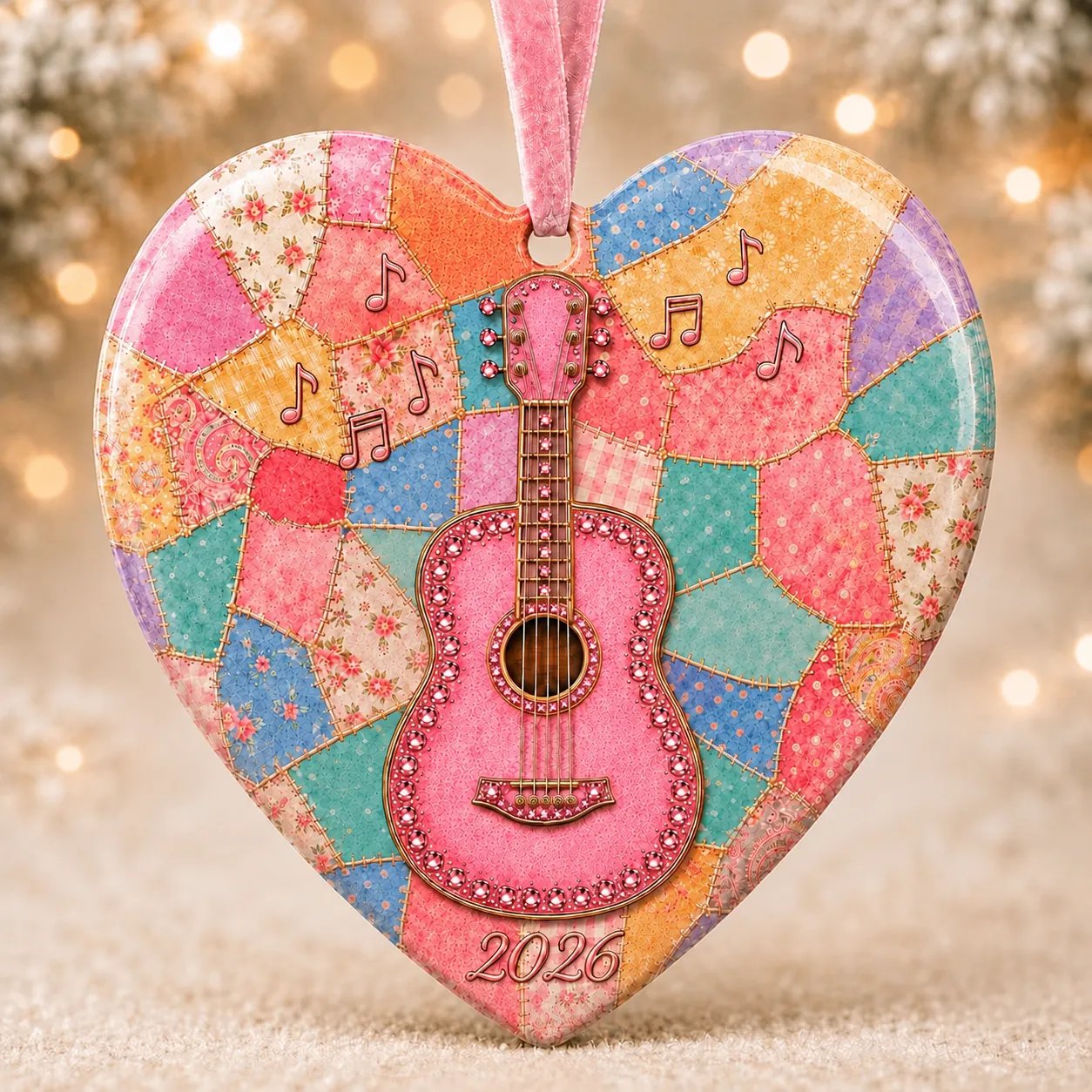 🎅 2026 Christmas Gift 50% Off--🎁Last Day 50% OFF 🎸 Pink Guitar Memorial Heart Ornament