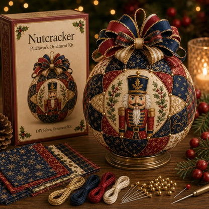 🎄Christmas Classics Patchwork Ornament DIY Kit🎁Includes Ornament Form, Fabric Pieces, Decorative Materials & Instructions
