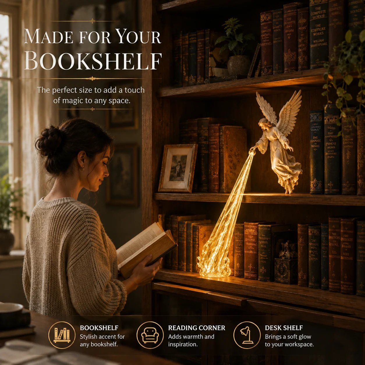🎁 Himmlischer Wächter – Bücherregal-Deko „Engelstrahl“