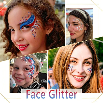🔥Limited-time 50% off🎉Patriotic Red White Blue Glitter Stick, Face Hair & Body Glitter Gel for Fourth of July, Party, Festival & Makeup (11 Styles)