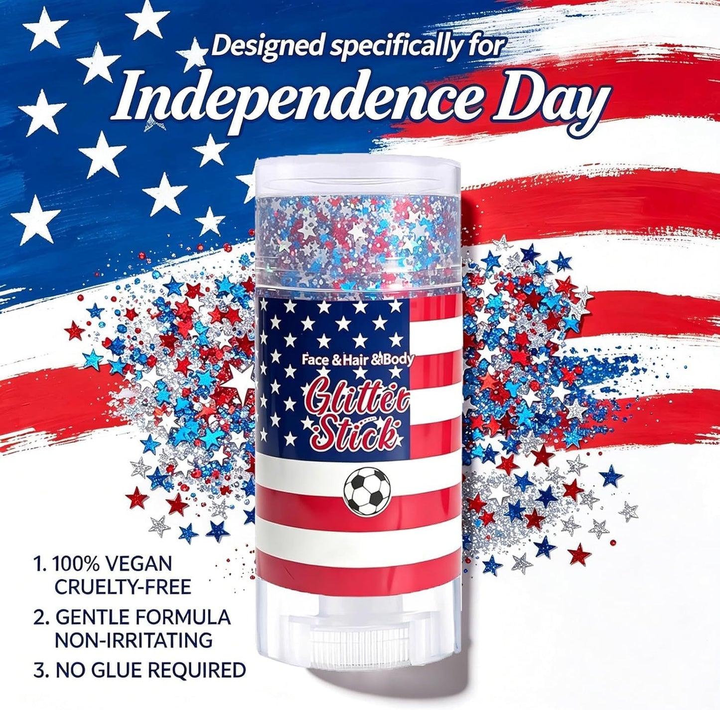 🔥Limited-time 50% off🎉Patriotic Red White Blue Glitter Stick, Face Hair & Body Glitter Gel for Fourth of July, Party, Festival & Makeup (11 Styles)