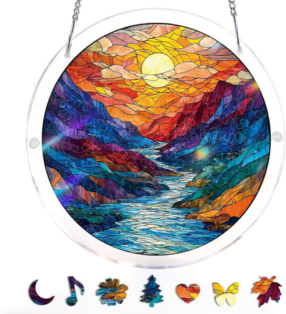 Glazed Mountain Moon Light Suncatcher-Acrylic Window Art