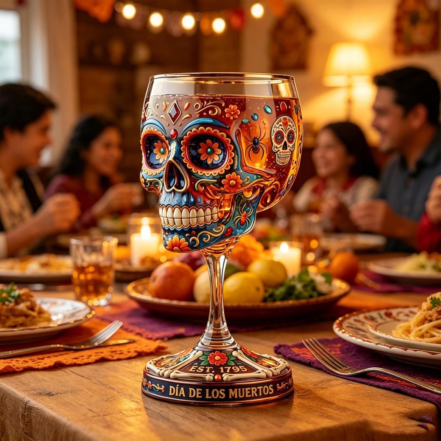 🔥Limited Time 50% OFF🍷 Day of the Dead Sugar Skull Wine Glass, Limited Edition Dia de los Muertos Art Glass Goblet