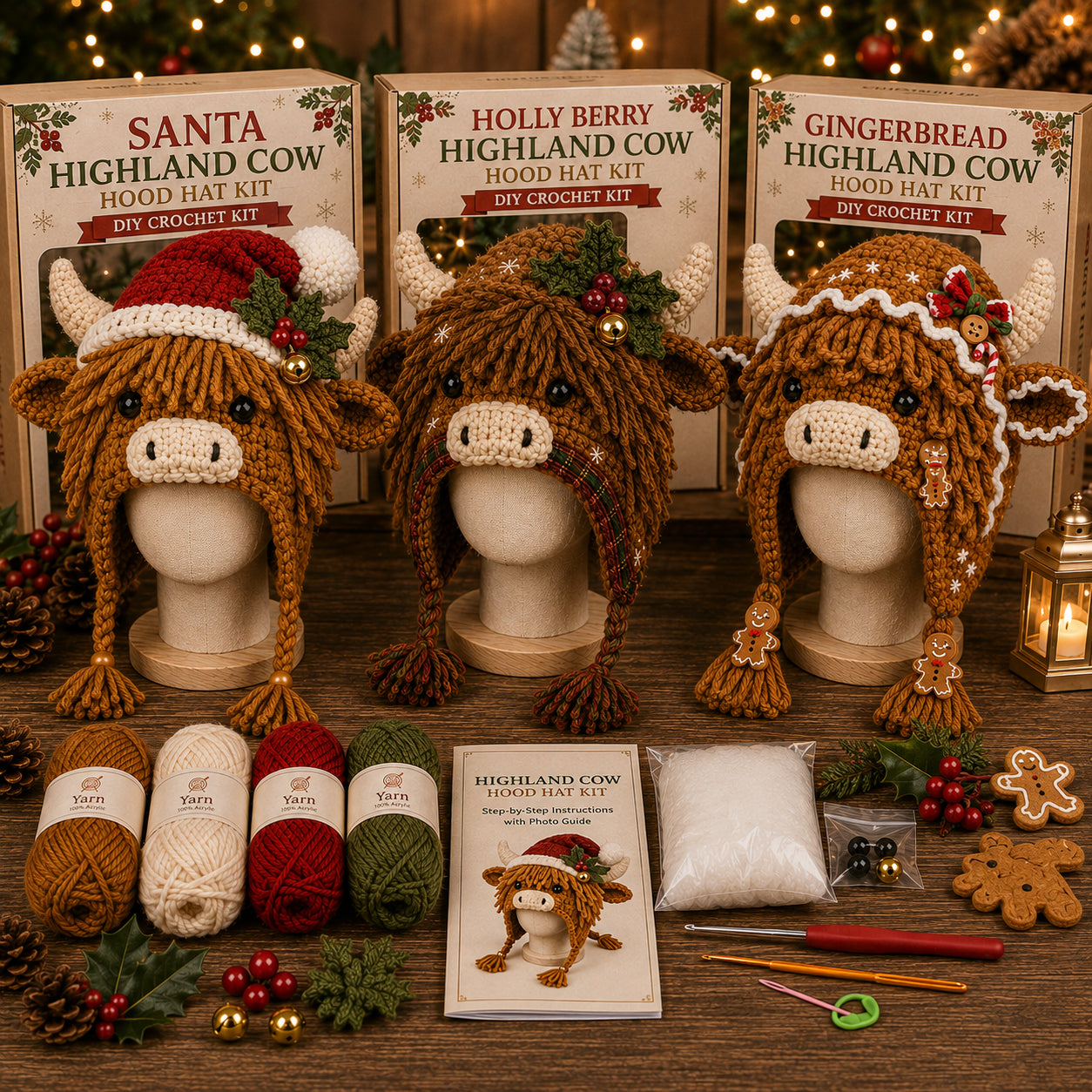 Christmas Highland Cow Hood Hat DIY Crochet Kit™