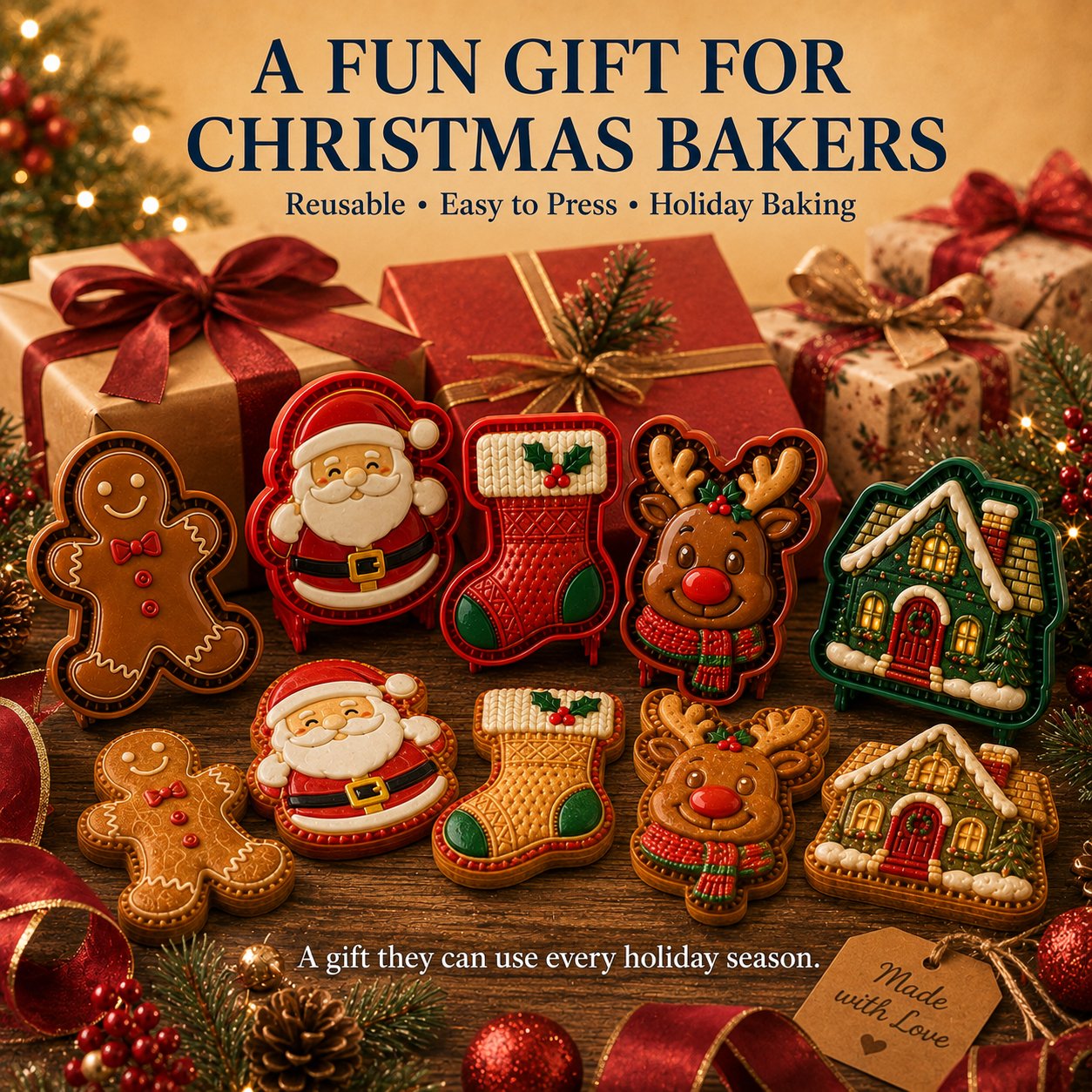 ⏳ Last Day50% OFF – 🎄 9-Design Christmas Mini Pie Mold Collection | Reusable Embossed Molds for Shaping Detailed Santa, Snowman, Reindeer, Tree & Holiday Pies 🥧✨