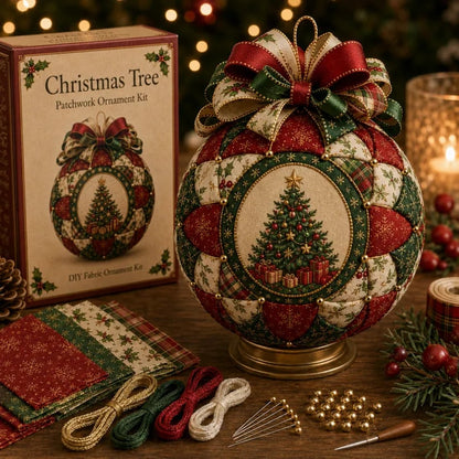 🎄Christmas Classics Patchwork Ornament DIY Kit🎁Includes Ornament Form, Fabric Pieces, Decorative Materials & Instructions