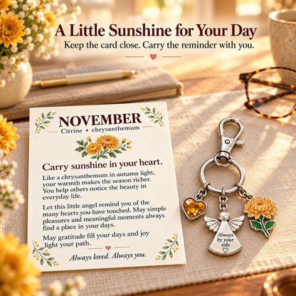 ⏳ Last Day 50% OFF —👼 Always By Your Side: Birth Month Angel & Flower Keychain + Keepsake Card 🌸
