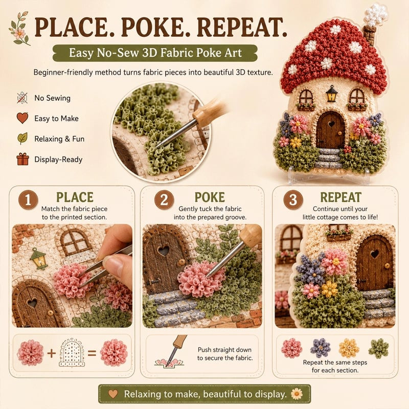 🏡 Whimsical Village 3D Fabric Poke Art Kit