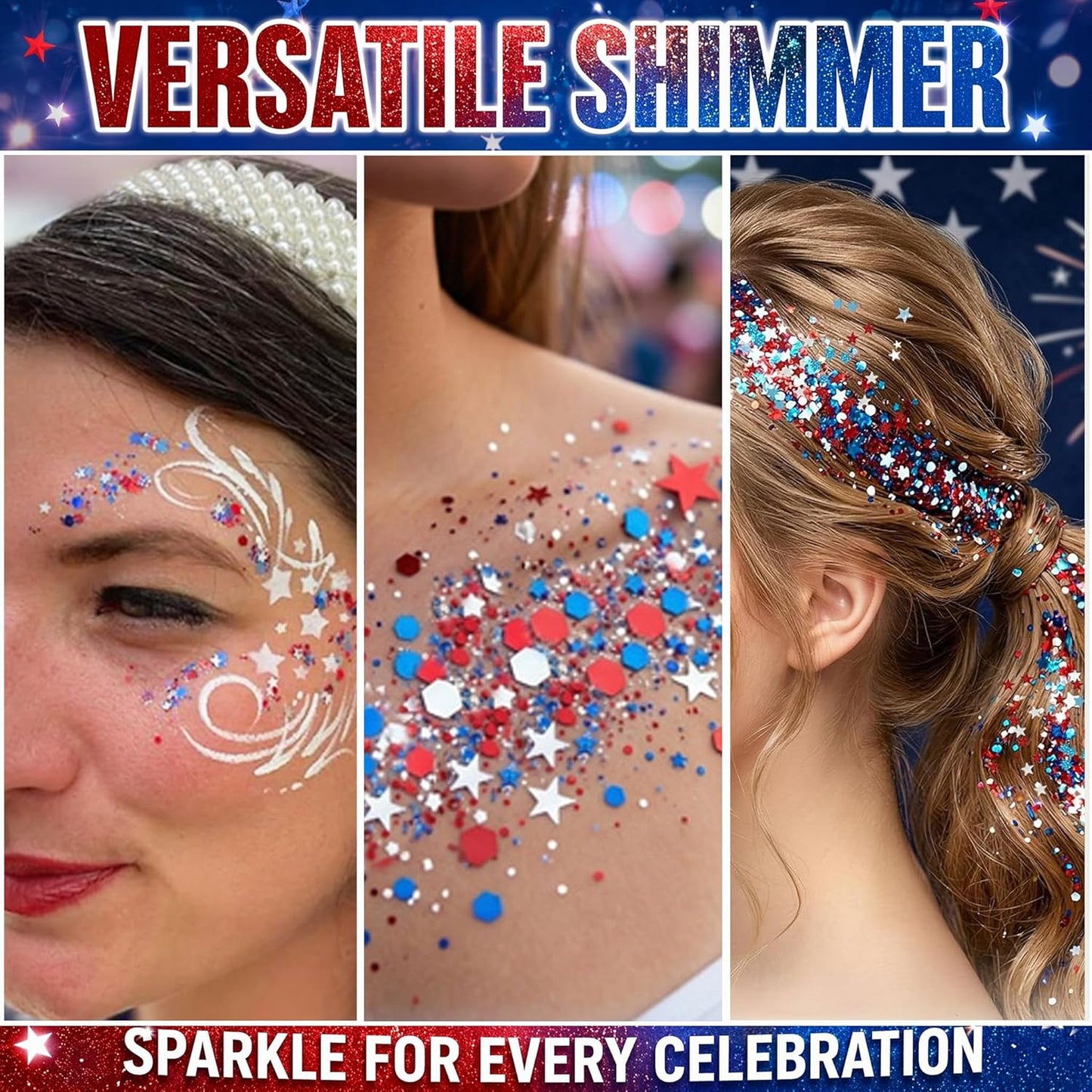 🔥Limited-time 50% off🎉Patriotic Red White Blue Glitter Stick, Face Hair & Body Glitter Gel for Fourth of July, Party, Festival & Makeup (11 Styles)