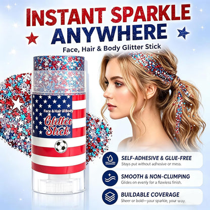 🔥Limited-time 50% off🎉Patriotic Red White Blue Glitter Stick, Face Hair & Body Glitter Gel for Fourth of July, Party, Festival & Makeup (11 Styles)