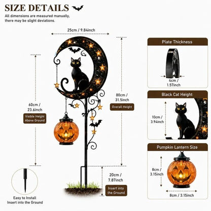 👻 Solar Halloween Garden Stake Light with Black Cat & Pumpkin
