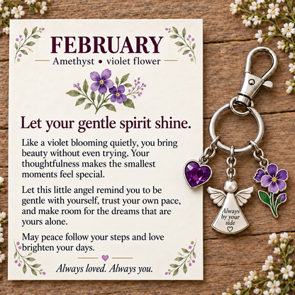 ⏳ Last Day 50% OFF —👼 Always By Your Side: Birth Month Angel & Flower Keychain + Keepsake Card 🌸