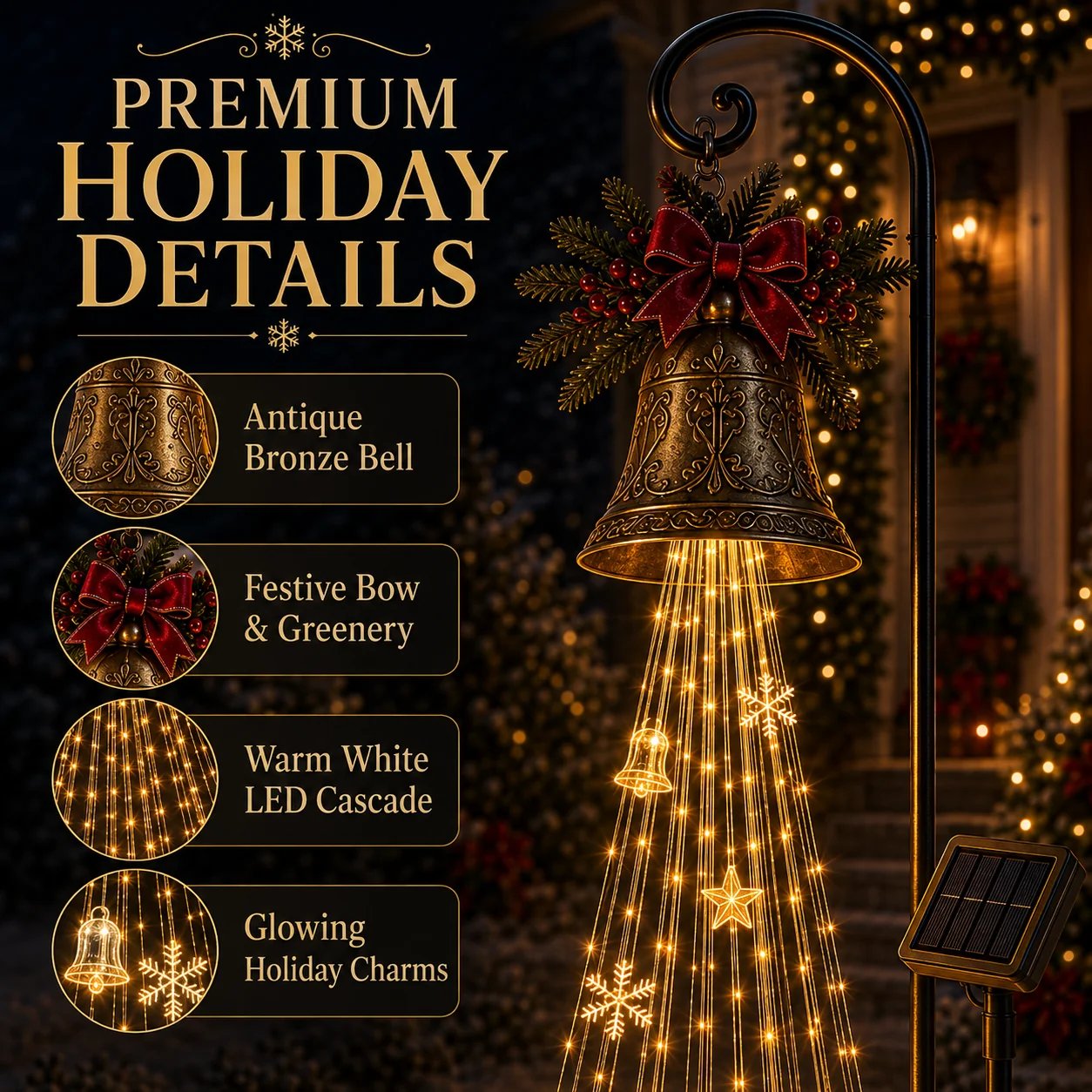 🔥Hot Sale 50% OFF🎄Christmas Bell Cascade Solar Yard Light ✨