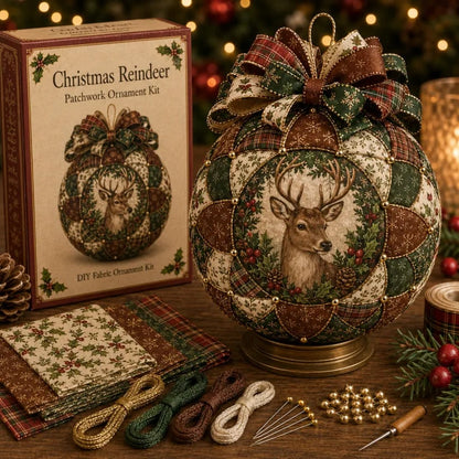 🎄Christmas Classics Patchwork Ornament DIY Kit🎁Includes Ornament Form, Fabric Pieces, Decorative Materials & Instructions