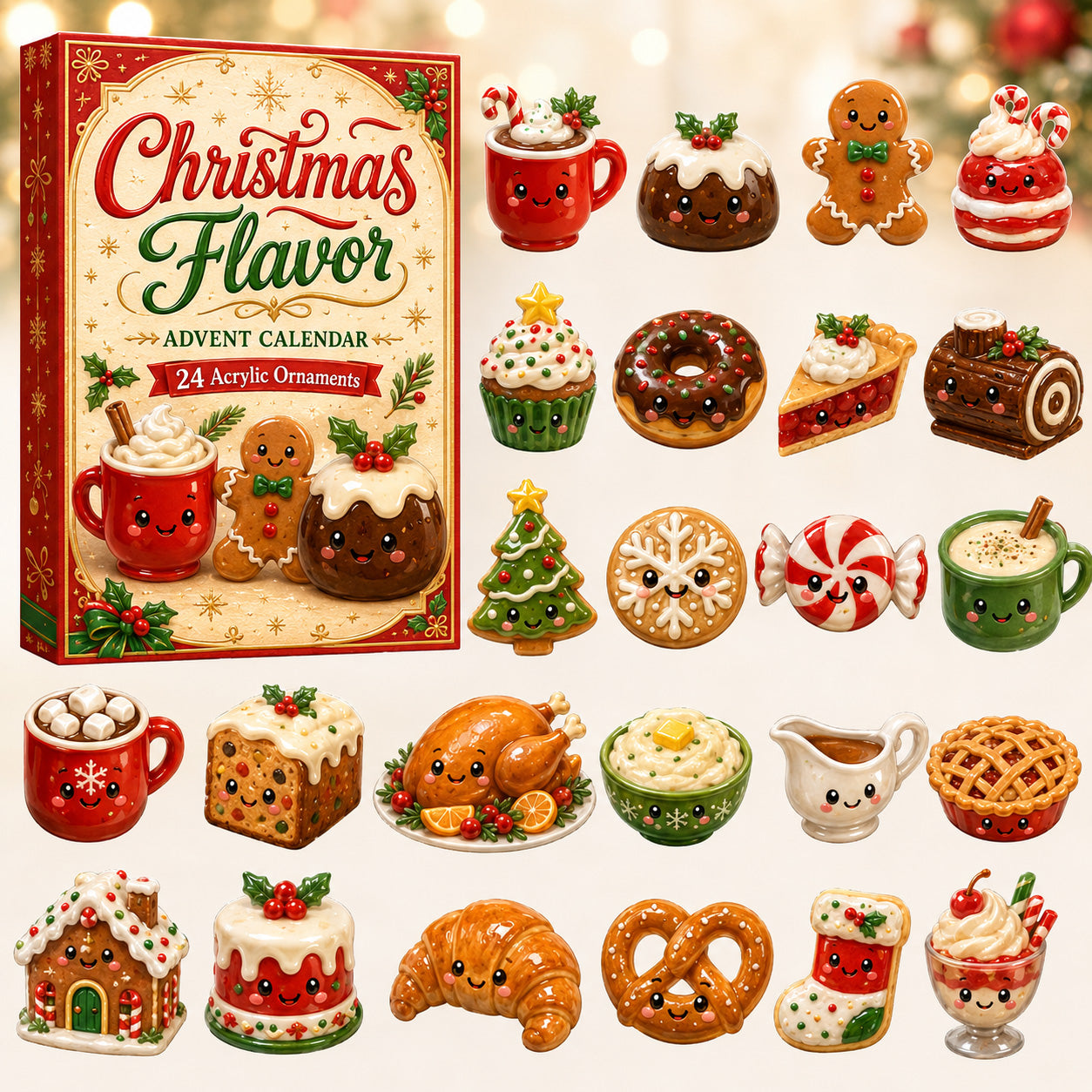 CHRISTMAS KICKOFF 40% OFF - Christmas Flavors Advent Calendar 2026 - 24-Day Festive Countdown, Acrylic Charms Blind Box - Gift For Family & Friends