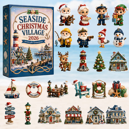 CHRISTMAS KICKOFF 40% OFF - Seaside Christmas Village Advent Calendar 2026 - 24-Day Festive Countdown, Acrylic Charms Blind Box - Gift For Beach Lovers, Family & Friends AC0HT227