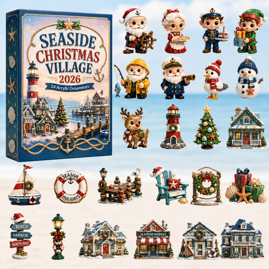 CHRISTMAS KICKOFF 49% OFF - Seaside Christmas Village Advent Calendar 2026 - 24-Day Festive Countdown, Acrylic Charms Blind Box