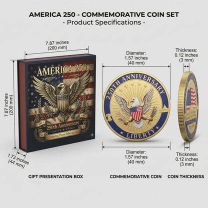🔥Last Day 69% OFF🔥9PCS USA 250th Anniversary Commemorative Coin Gift Set, 2026 Patriotic Gift for Veterans, 250th Anniversary Collectors
